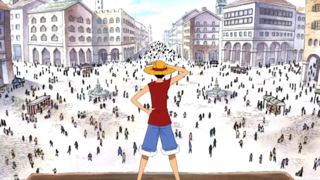 Luffy olhando Loguetown