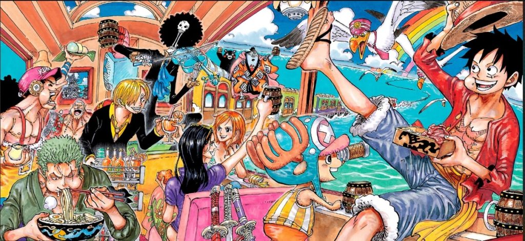Capa colorida de One Piece 992 mostrando todos Mugiwaras