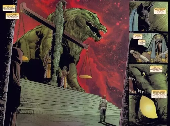 Ammit, Anúbis e Toth no quadrinho Hellstorm: Son of Satan Vol 1 #3.