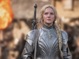 Morfydd Clark como Galadriel em Os Aneis de Poder (Imagem: Prime Video)