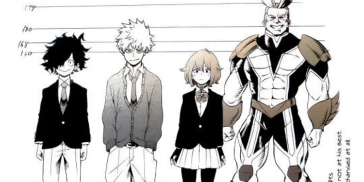 Esboços originais de personagens de My Hero Academia