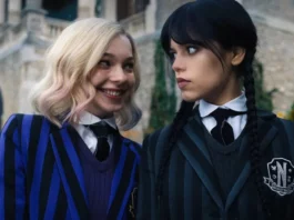 Emma Myers como Enid Sinclair e Jenna Ortega como Wandinha, em nova série da Netflix