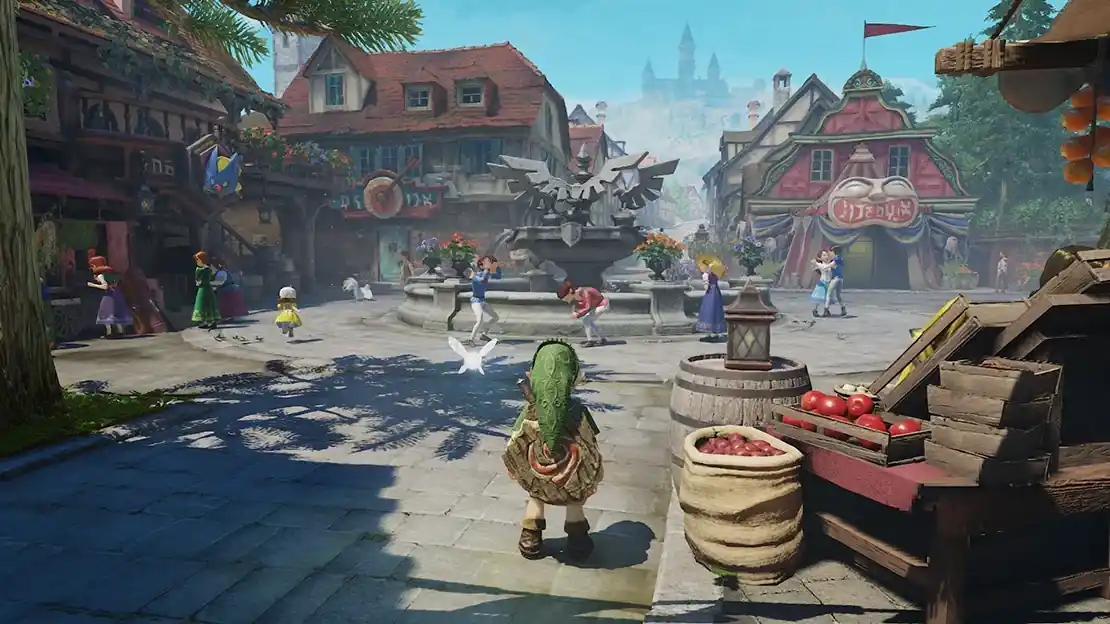 Cena do mercado da Cidade do Castelo no remake de Ocarina of Time na Amazon Brasil