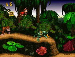 Gameplay de Donkey Kong Country com visual 3D pre-renderizado no SNES