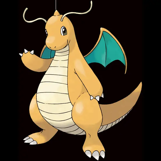 Dragonite, Pokémon do tipo Dragão e Voador, em arte oficial