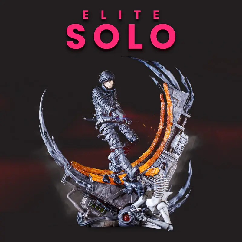 Estatua da linha Elite Solo da Figurama Collectors com personagem sobre base de destrocos