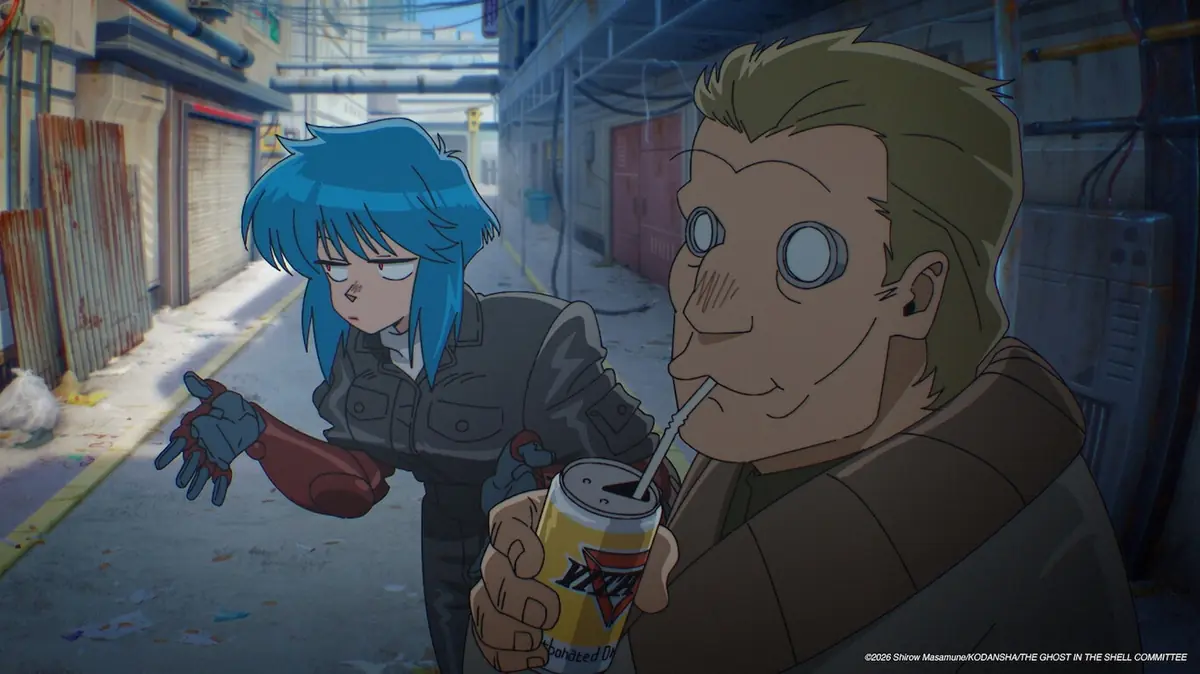Motoko e Batou em cena do anime Ghost in the Shell 2026 da Science SARU