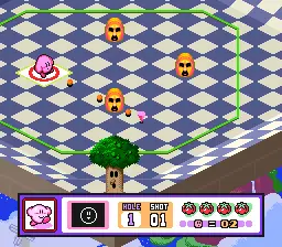 Gameplay isometrico de Kirbys Dream Course no SNES