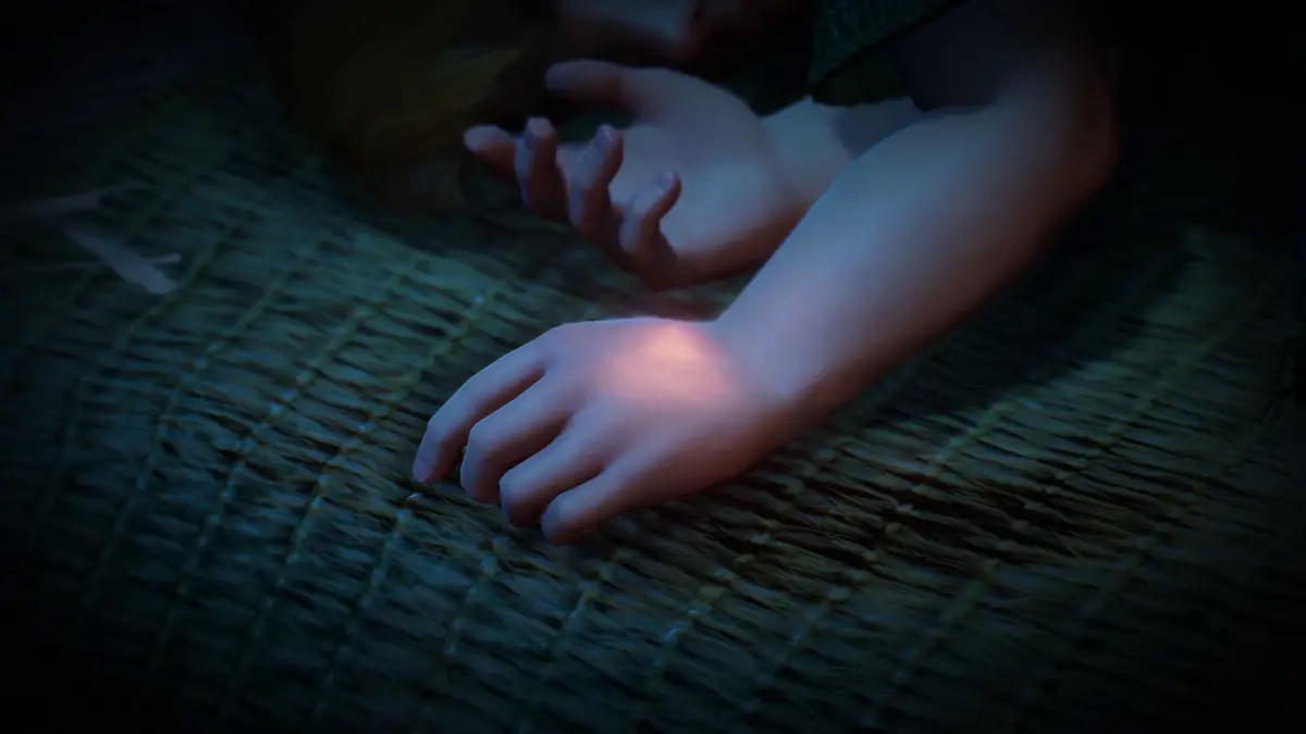 Marca da Trifórcia brilhando na mão de Link no remake de Ocarina of Time