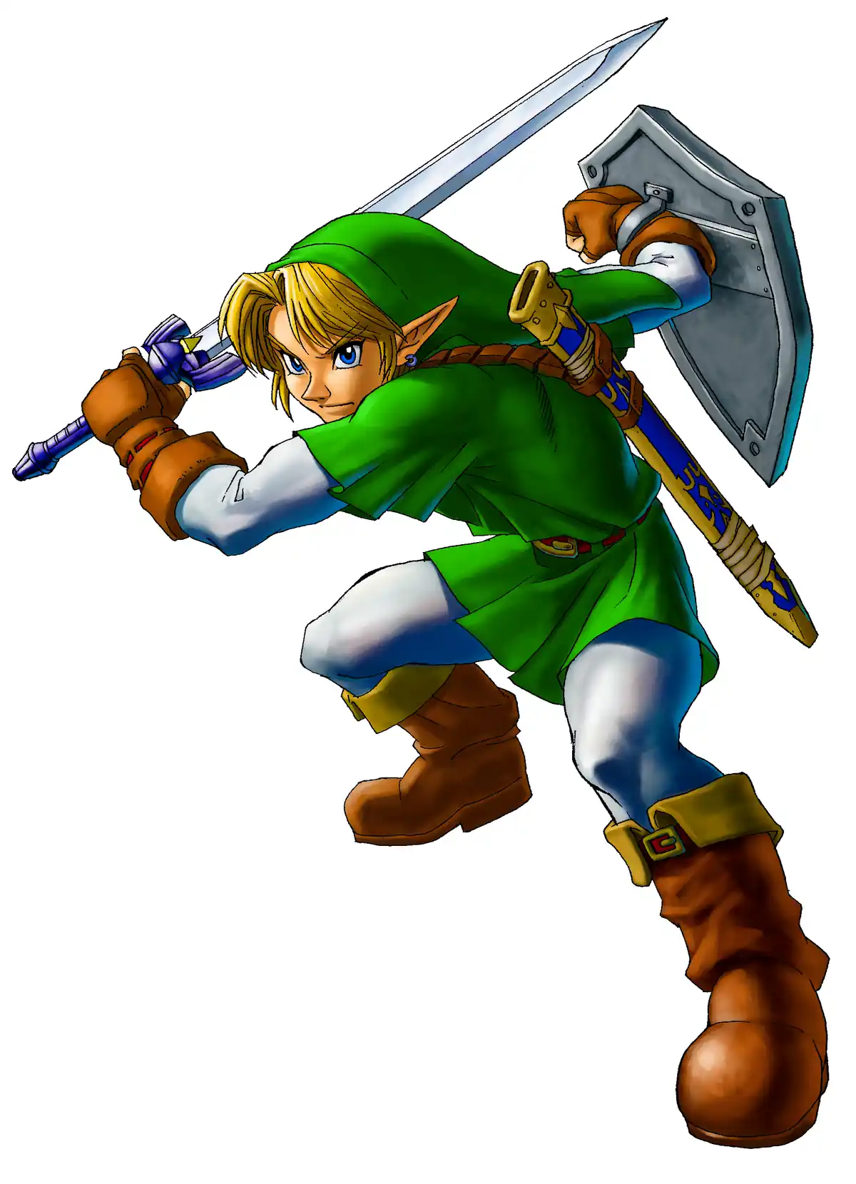 Arte oficial de 1998 do Link adulto em Ocarina of Time para Nintendo 64