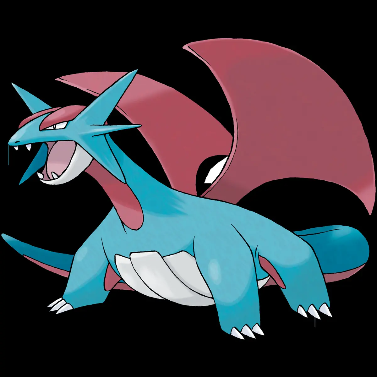 Salamence, Pokémon do tipo Dragão e Voador, em arte oficial