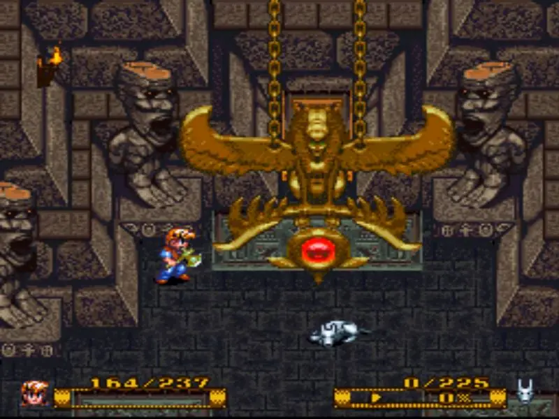 Combate em Secret of Evermore no Super Nintendo