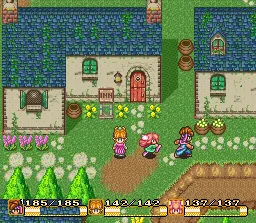 Gameplay de Secret of Mana com combate em tempo real no SNES