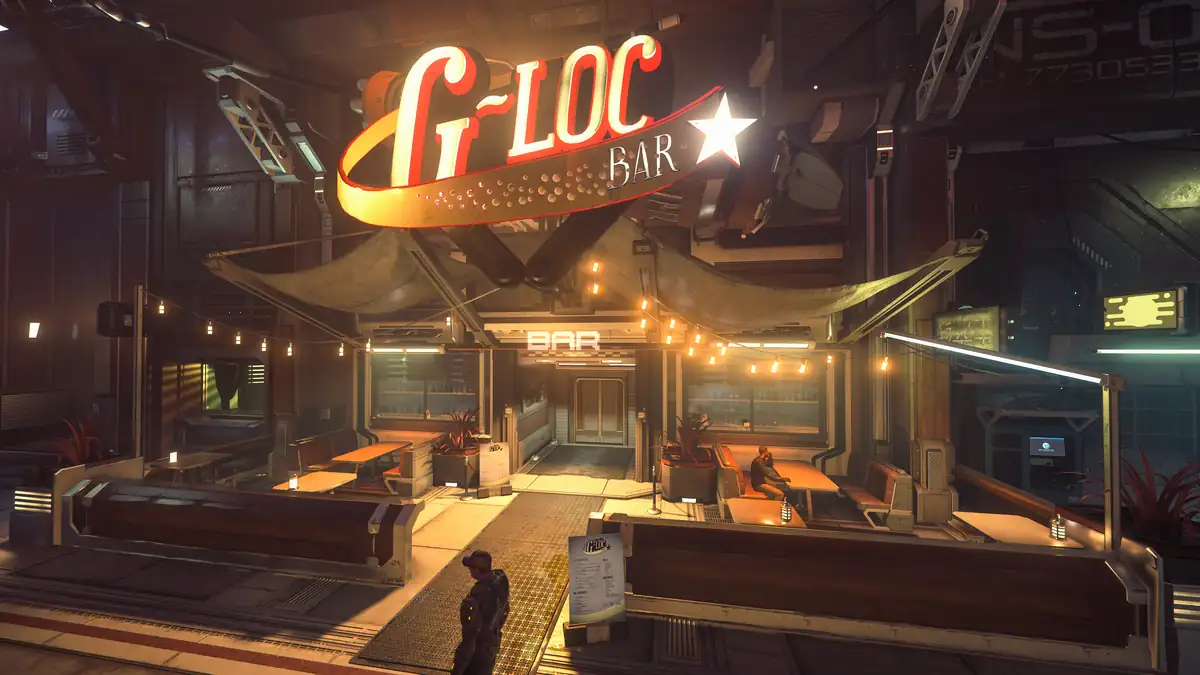 Cena de gameplay de Star Citizen na cidade de Area18