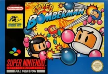 Super Bomberman: o rei das batalhas de bombas no Super Nintendo Capa de Super Bomberman para Super Nintendo