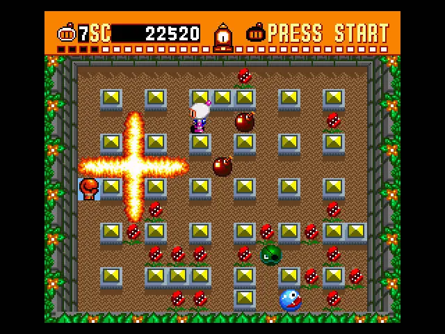 Batalha multiplayer em Super Bomberman no Super Nintendo