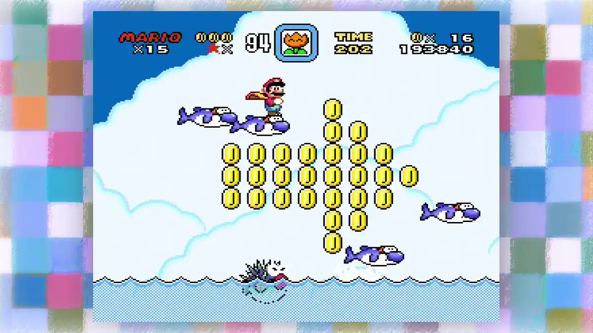 Gameplay de Super Mario World com Mario em fase colorida do SNES