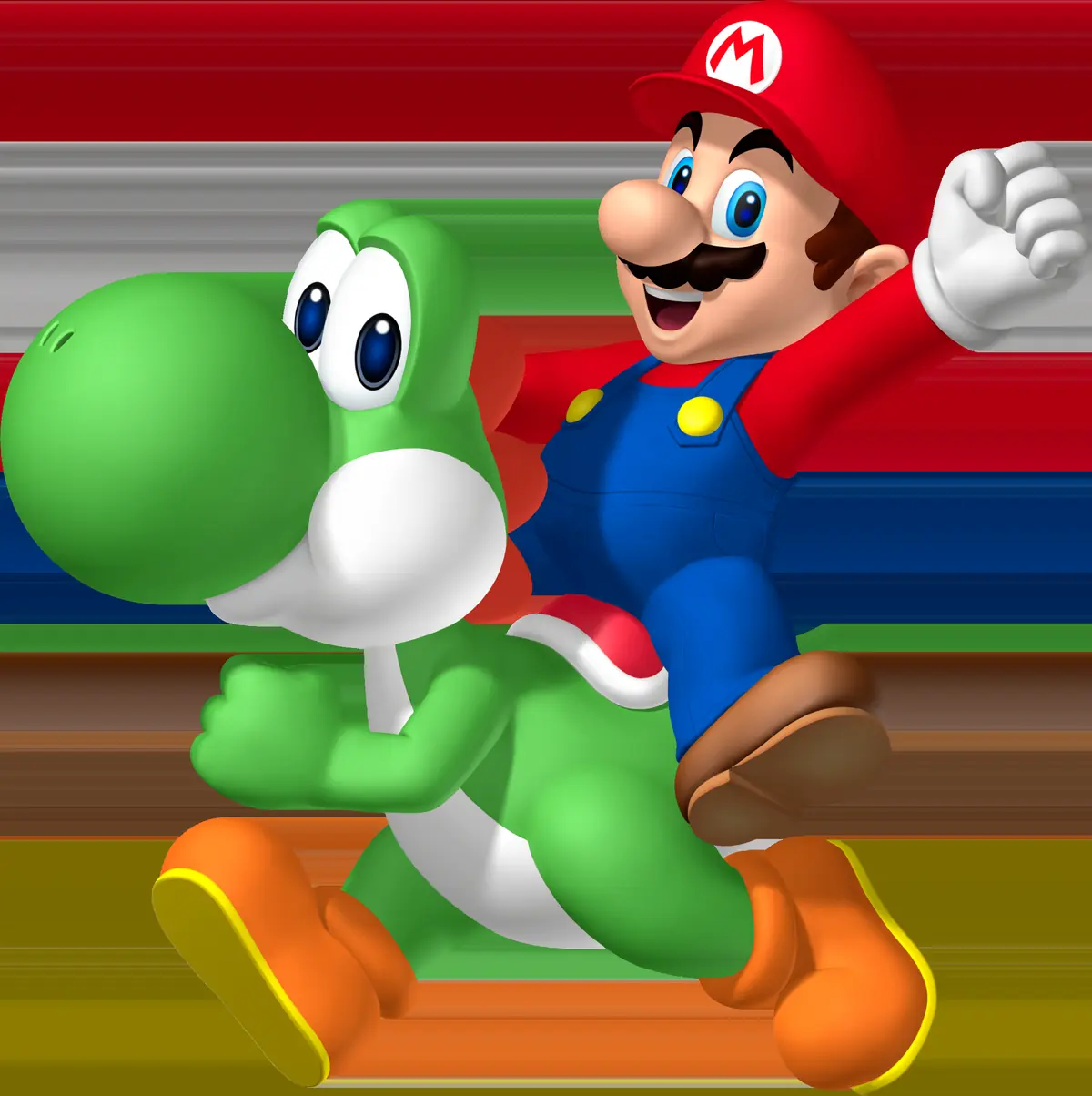 Mario montado no Yoshi, dupla que estreou em Super Mario World