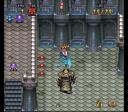 Gameplay de Terranigma com combate em tempo real no SNES