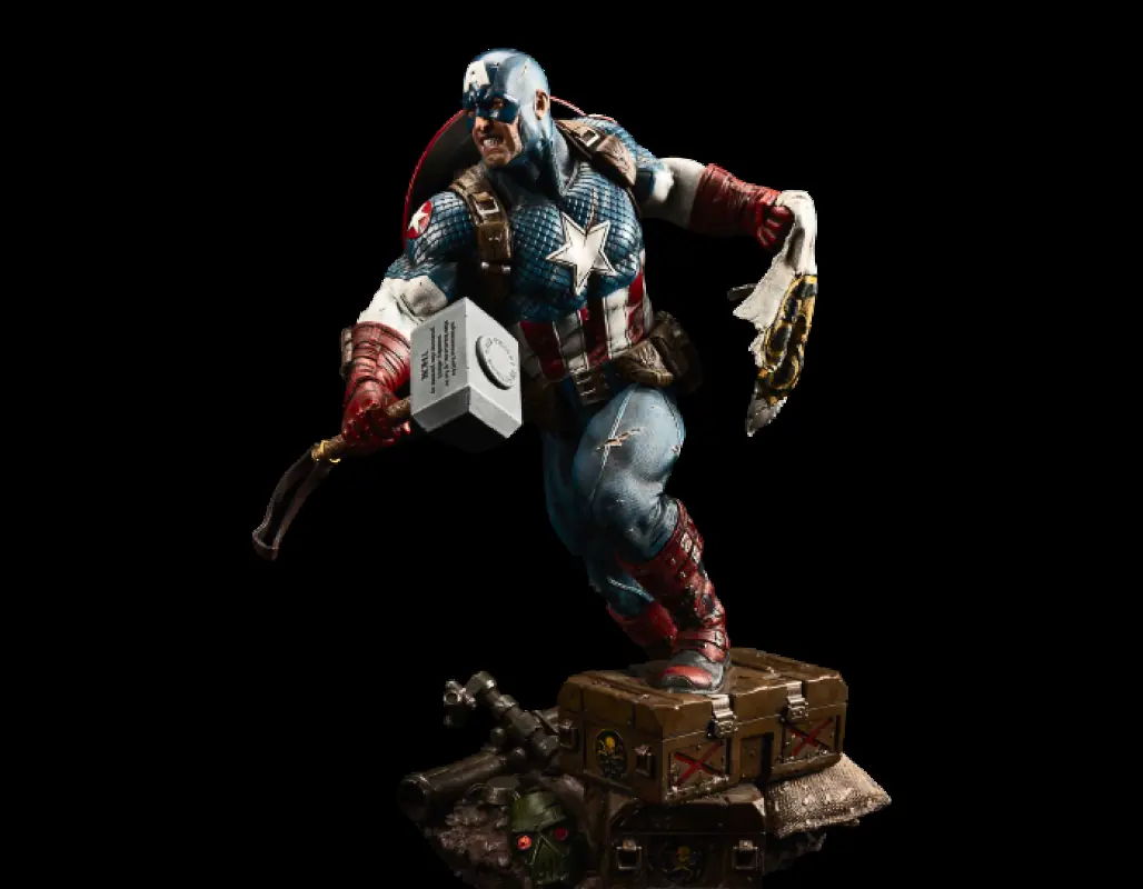 Estatua do Capitao America em porcelana de fundicao a frio, pintada a mao, da XM Studios