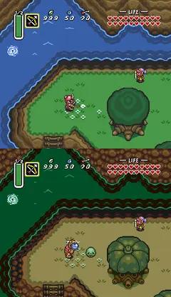 Gameplay de A Link to the Past no Mundo da Luz de Hyrule