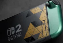 40 anos de Zelda além do jogo: filme, LEGO, amiibo e museu 40 anos de Zelda: verso do Nintendo Switch 2 edicao especial com padrao dourado da Triforce