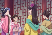 Todas as concubinas de Diários de uma Apotecária, do anime ao mangá Concubinas de Diários de uma Apotecária com suas damas de companhia no harém imperial, em cena do anime