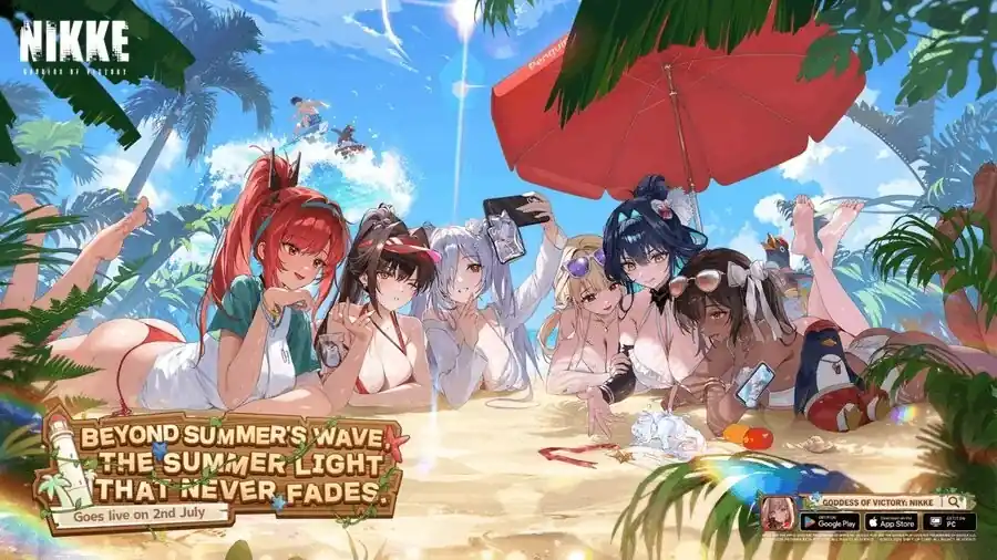 Arte do evento de verao Wave to You, de NIKKE, em 2026