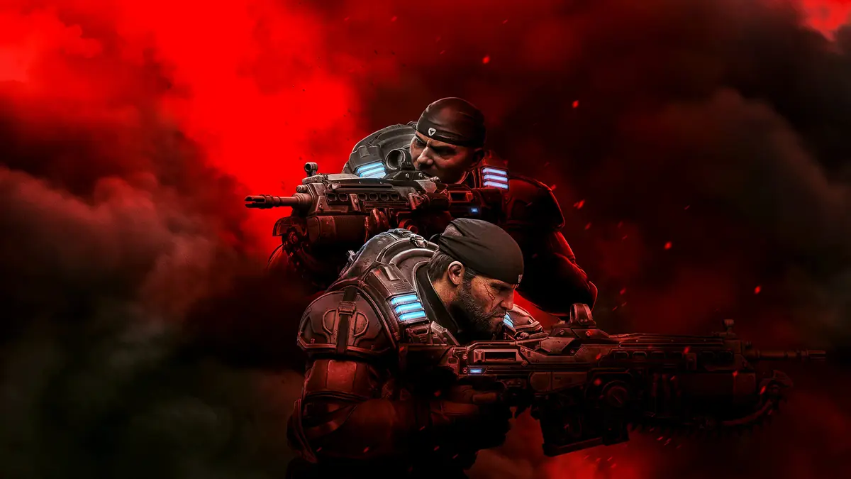 Marcus Fenix e JD Fenix na arte de Gears 5