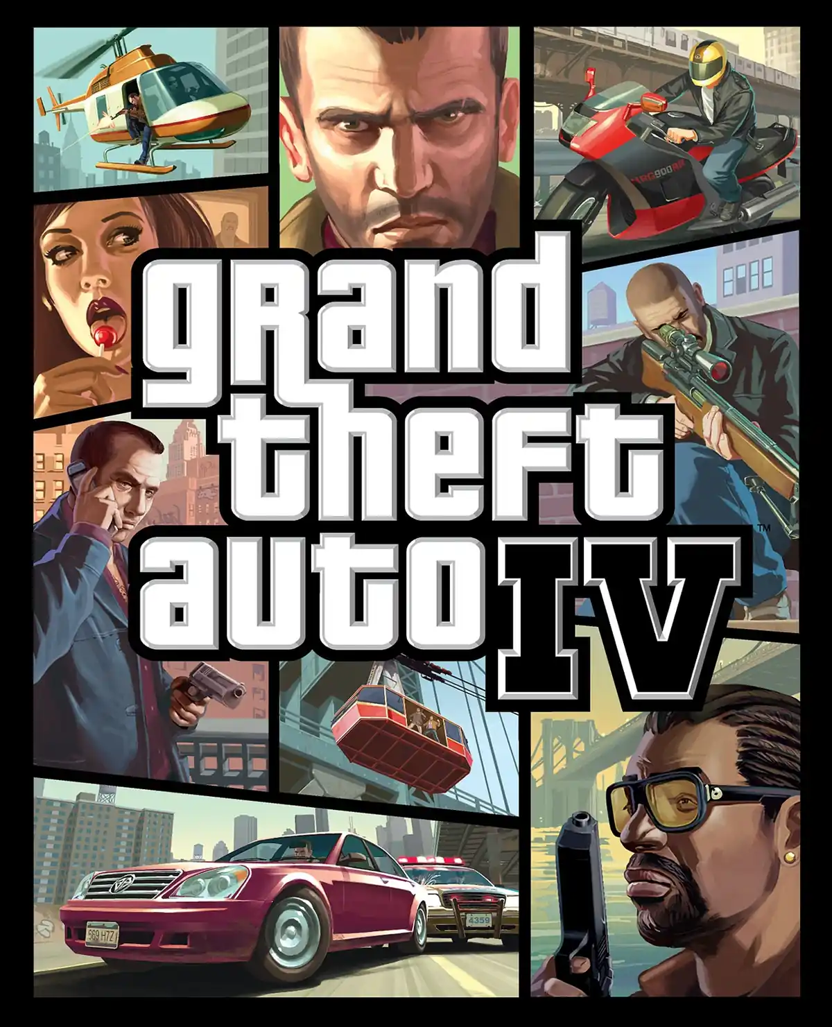 Capa de Grand Theft Auto IV, lancado em 2008 e inicio do universo HD