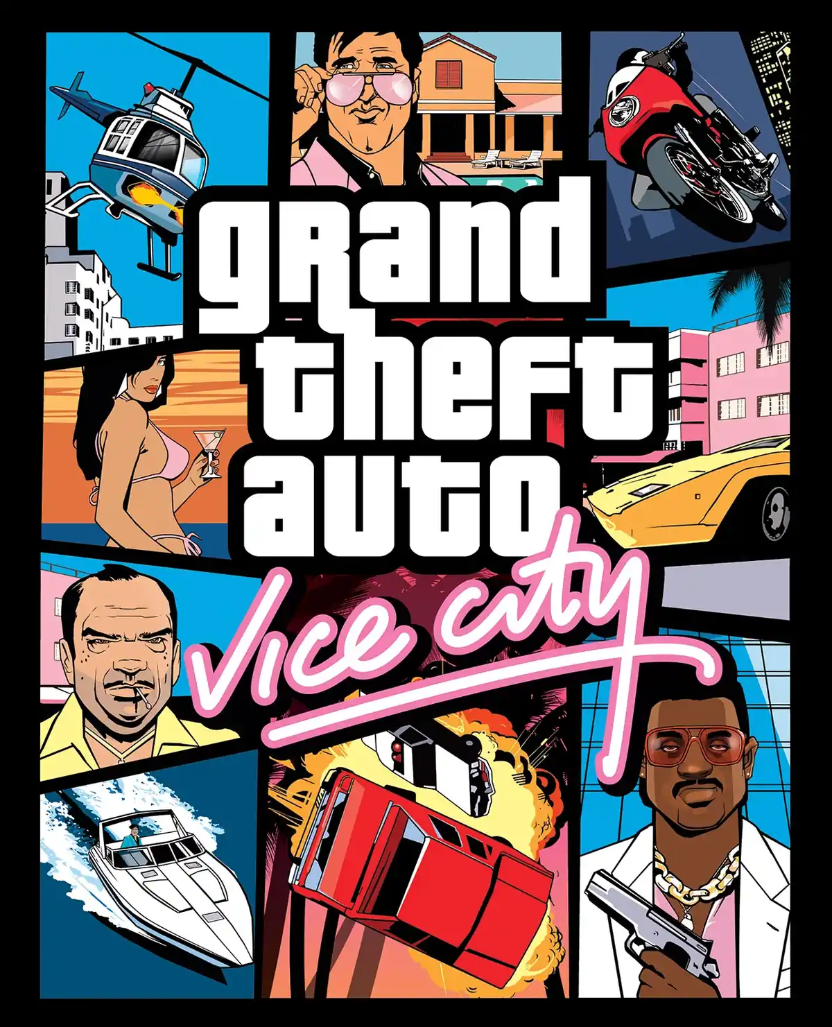 Capa de GTA Vice City, lancado em 2002 e ambientado em 1986