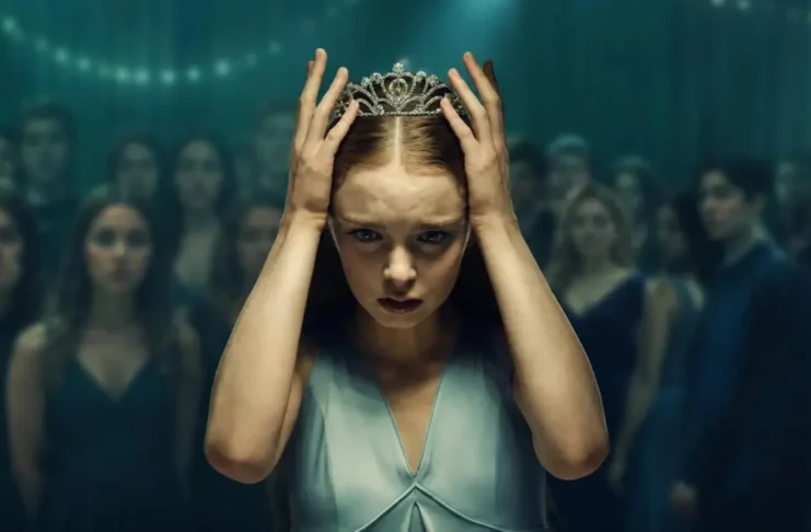 Iluminados de Carrie: Carrie White com a coroa do baile na arte da série do Prime Video