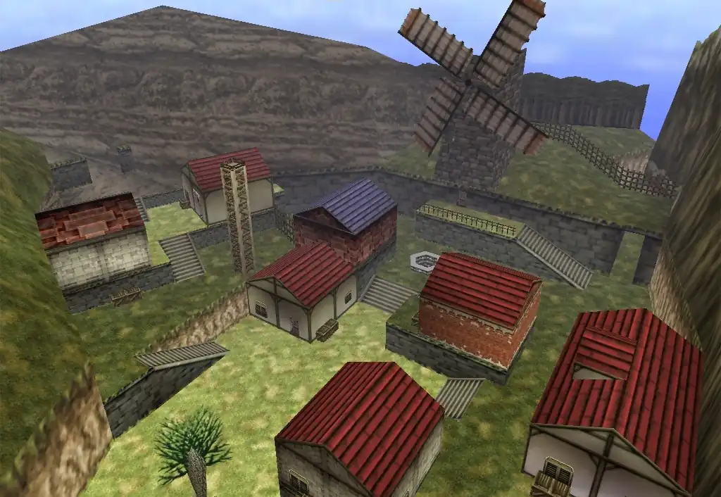 Vila Kakariko em Ocarina of Time no Nintendo 64