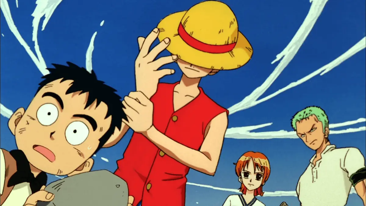 One Piece: O Filme (2000), primeiro longa da franquia, com Luffy e a tripulação inicial
