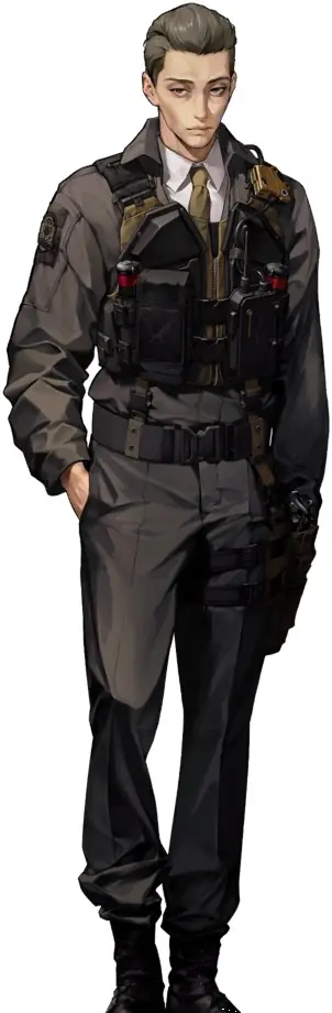 Oswald, personagem masculino de NIKKE, em arte oficial