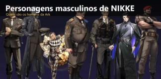 Personagens masculinos de NIKKE: o Comandante, Andersen, Mustang e os homens da Ark Personagens masculinos de NIKKE: Andersen, Johan, Mustang, Burningum, Oswald, Enme e Doban