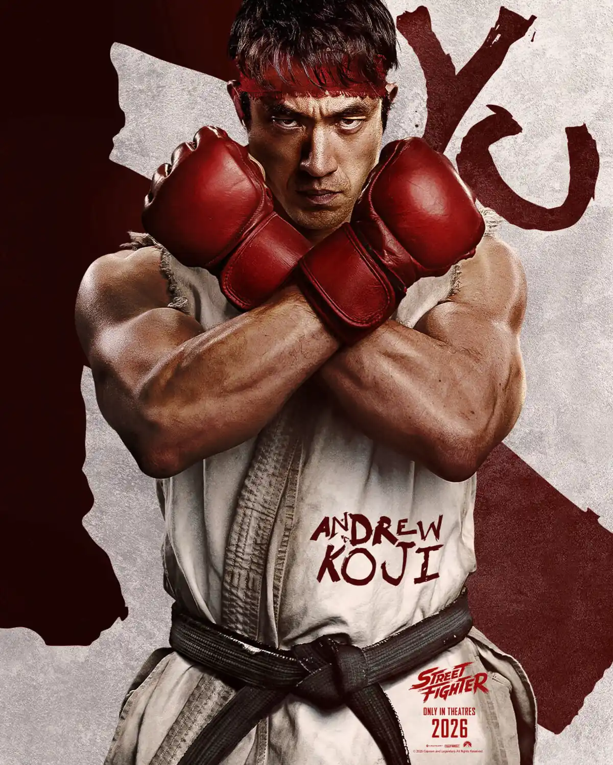 Andrew Koji caracterizado como Ryu no poster oficial de Street Fighter (2026)