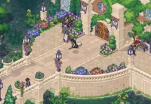 Lançamento de Witchbrook fica para 28 de janeiro de 2027, com versão de PS5 Lançamento de Witchbrook em 2027: estudante voa de vassoura no pátio do Witchbrook College
