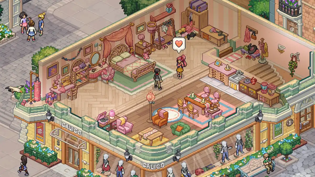 Casa decorada sobre uma loja na cidade de Mossport em Witchbrook